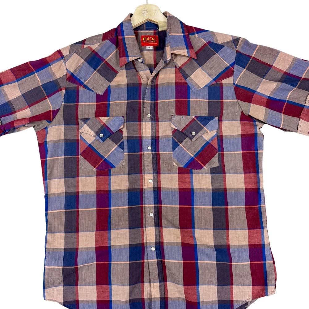 Vintage Ely Plains Shirt Mens Medium Multicolor Plaid Western Pearl Snap Cowboy